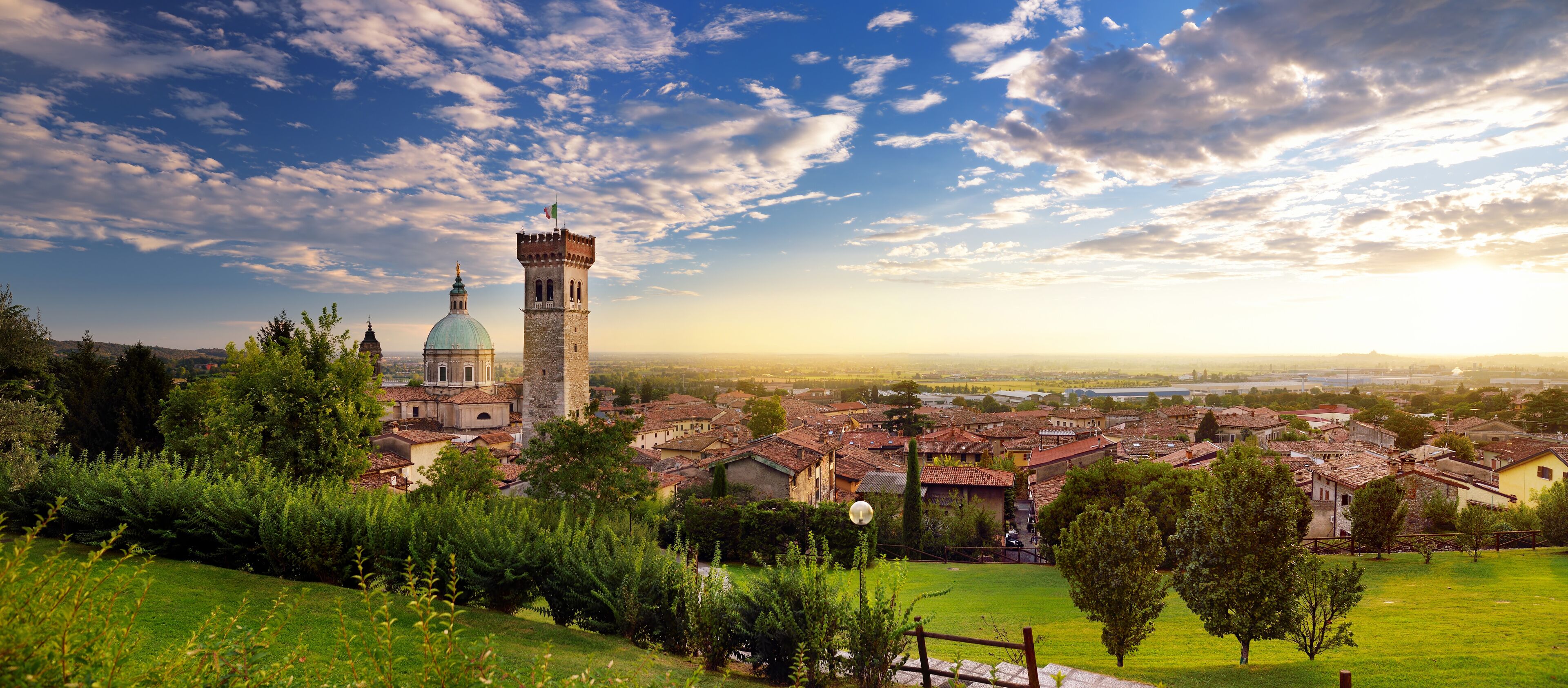 Beautiful sunset view of Lonato del Garda, a town and comune in the province of Brescia, Italy