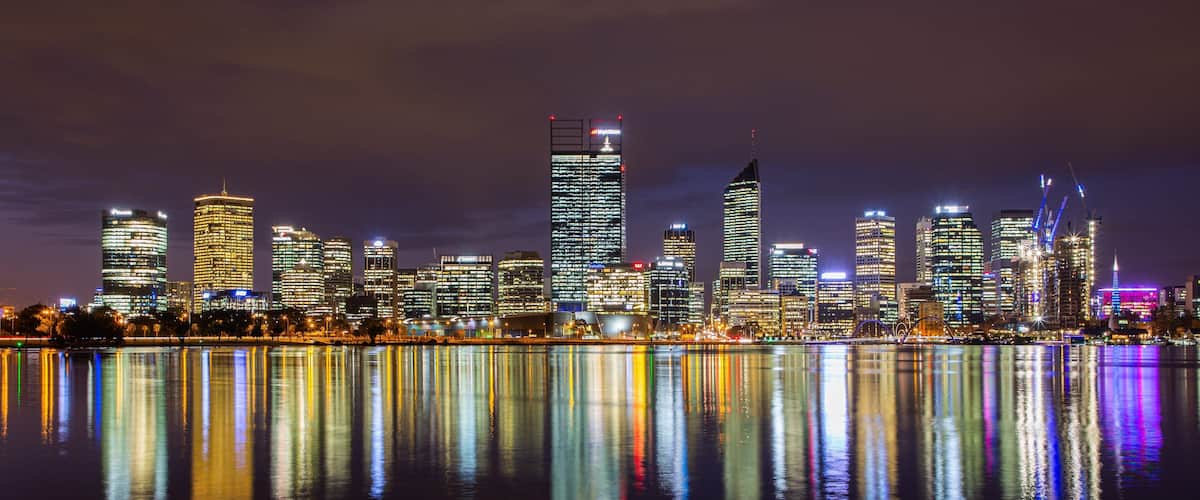 Perth Central Business District featuring a city, night scenes and a bay or harbor