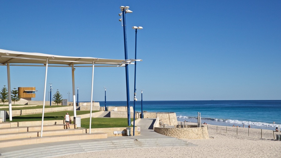 Scarborough Beach featuring a garden, general coastal views and a sandy beach