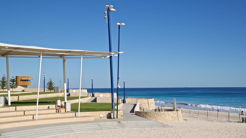 Scarborough Beach featuring a garden, general coastal views and a sandy beach