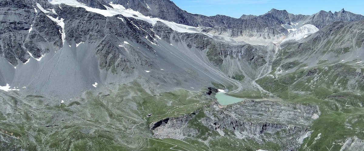 Glacier de Gébroulaz et lac blanc vu depuis la pointe de l'observatoire