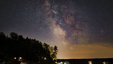 The Milky Way at night over Walloon Lake in Northern Michigan, USA.