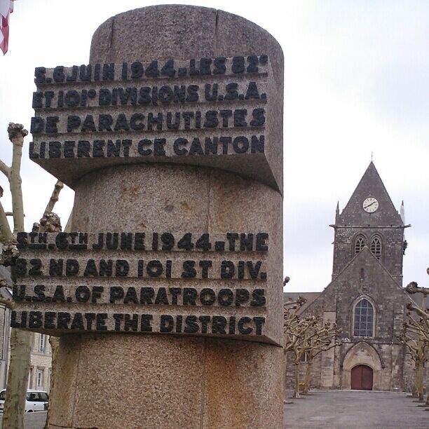 WWII monument honoring the US Paratroopers who landed in Sainte Mere Eglise on D-Day, June 6, 1944. 