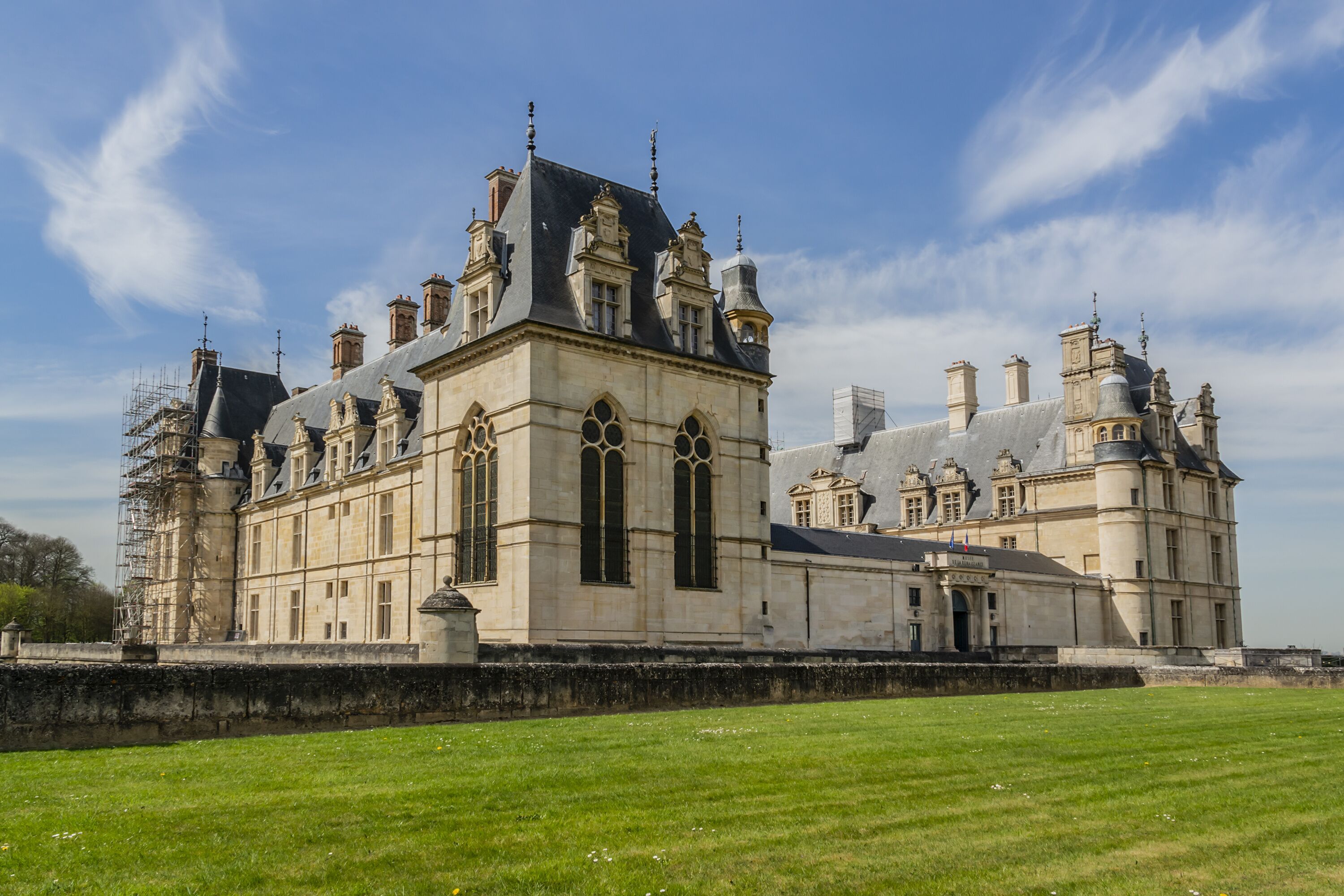 Architectural fragments of Cheteau Ecouen - historical chateau in city of Ecouen, north of Paris, France. Chateau built in 1538 – 1550.