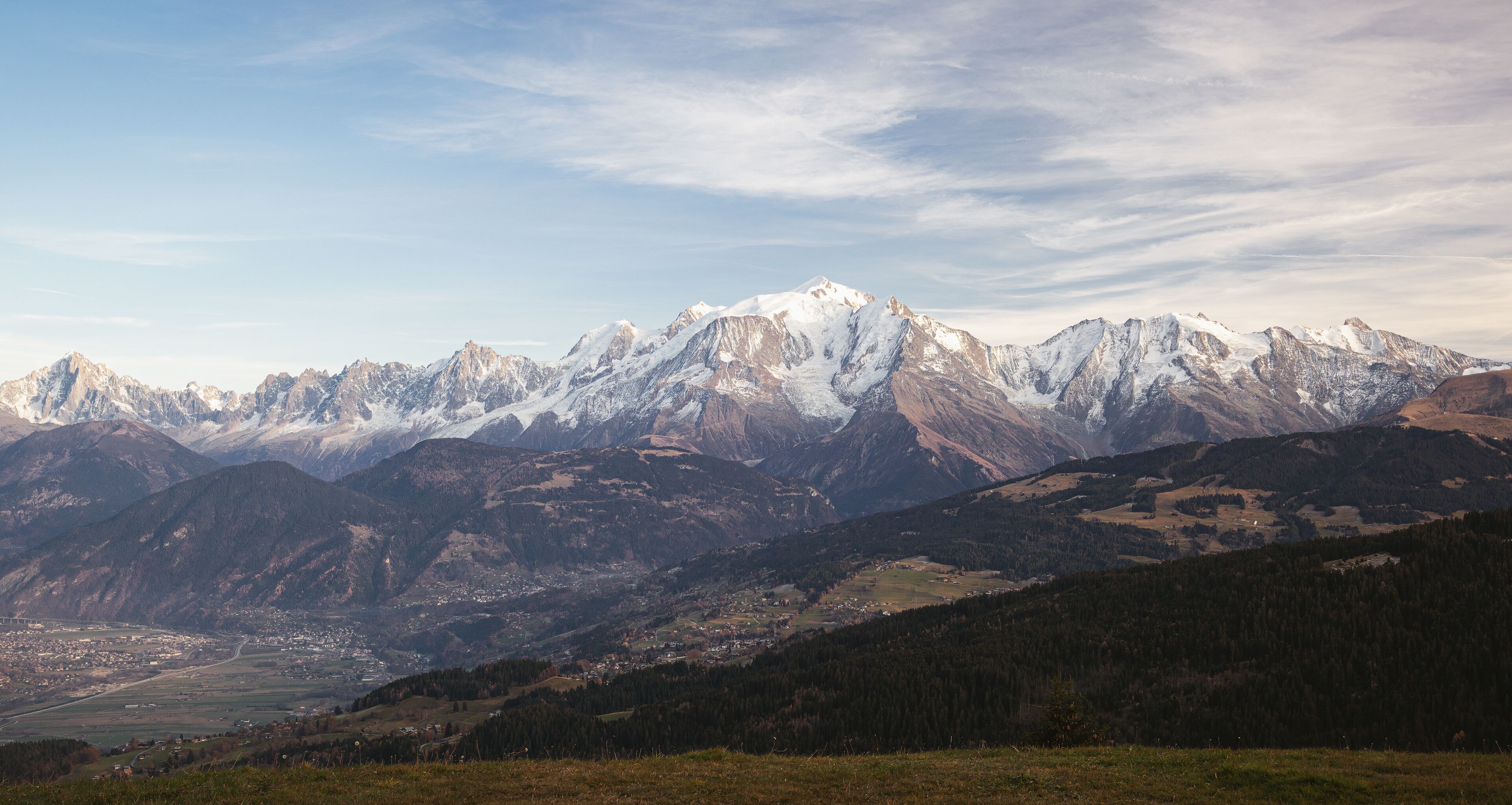 View of Mont Blanc summit from Cordon, Haute-Savoie, France