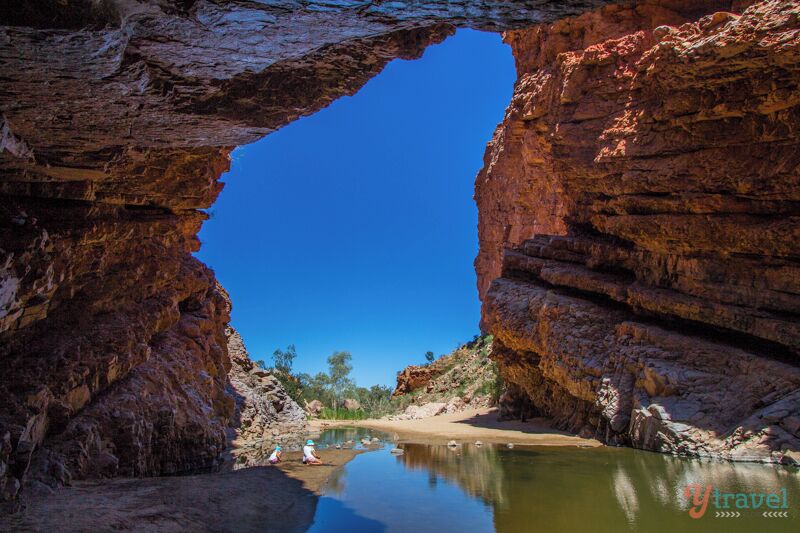 Simpsons Gap is one of the most prominent gaps in the West MacDonnell Ranges just 18 kilometres from Alice Springs in the Red Centre of Australia.

Featuring towering cliffs, a permanent waterhole, and opportunities to spot the rare black-footed rock wallabies in the late morning. 