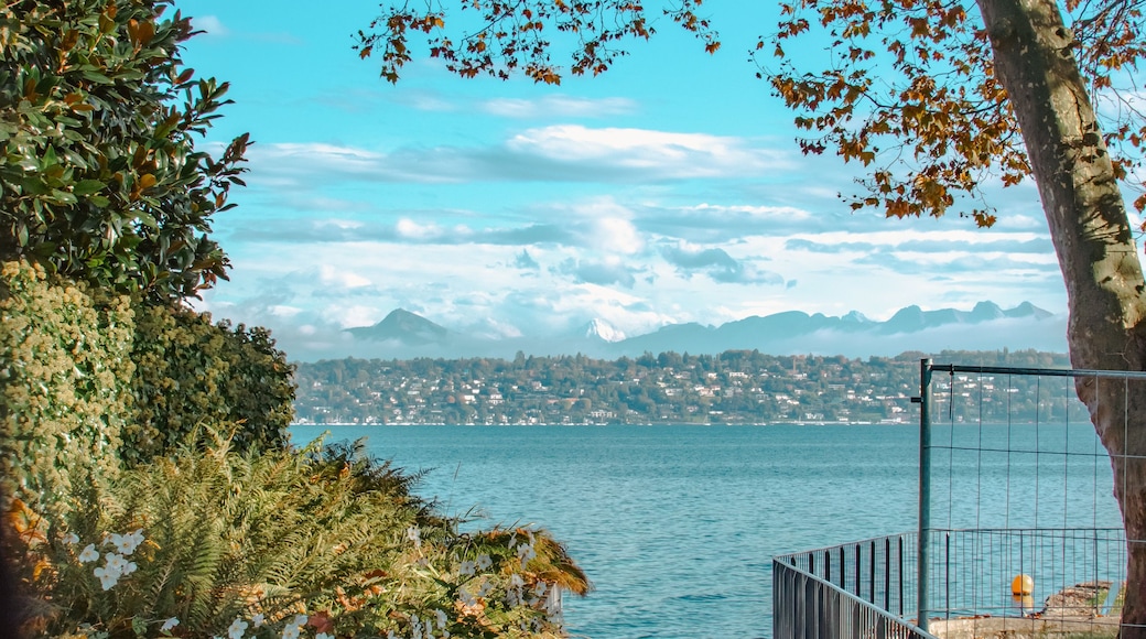 Un sentier qui mène à un plan d’eau, d’où l’on peut admirer des montagnes lointaines et un ciel dégagé.