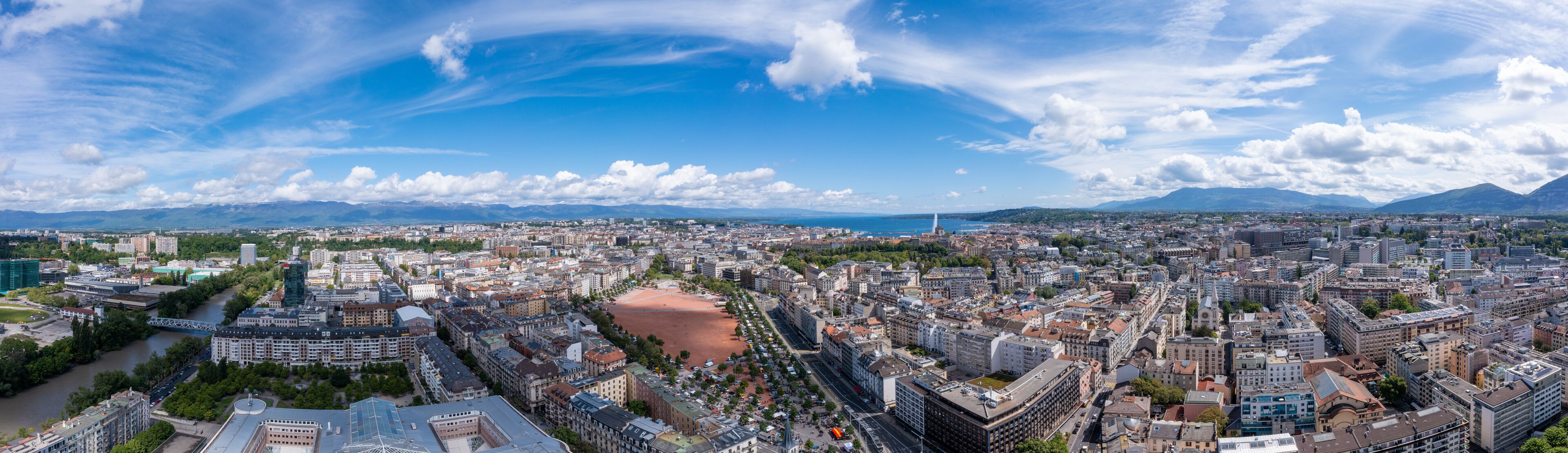 Aerial panoramic view of  plainpalais in Geneva - Switzerland