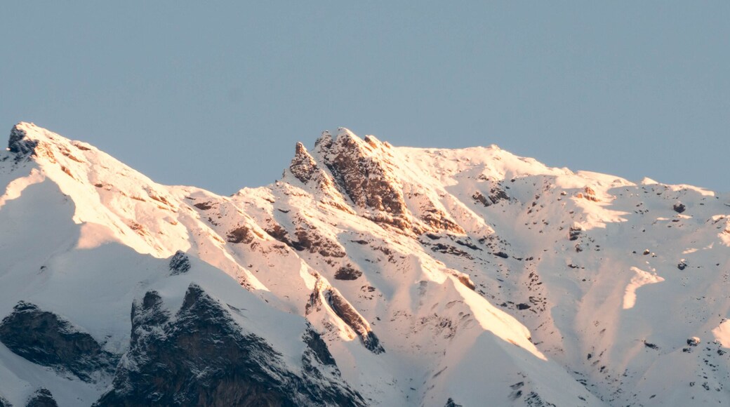 a mountain peak at first light in the Swiss Alps near Maienfeld