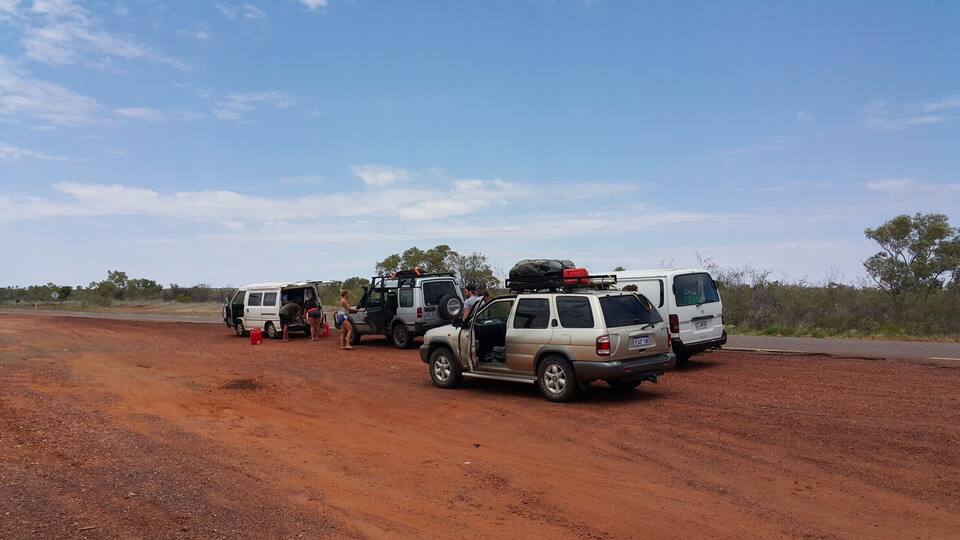 quite far away from Alice Springs but I don't remember the name of this place. The girls driving the van in our road trip ran out of fuel. So had to use the fuel reserves in jerry cans from another car in our group.
http://wp.me/p8dzfr-rL