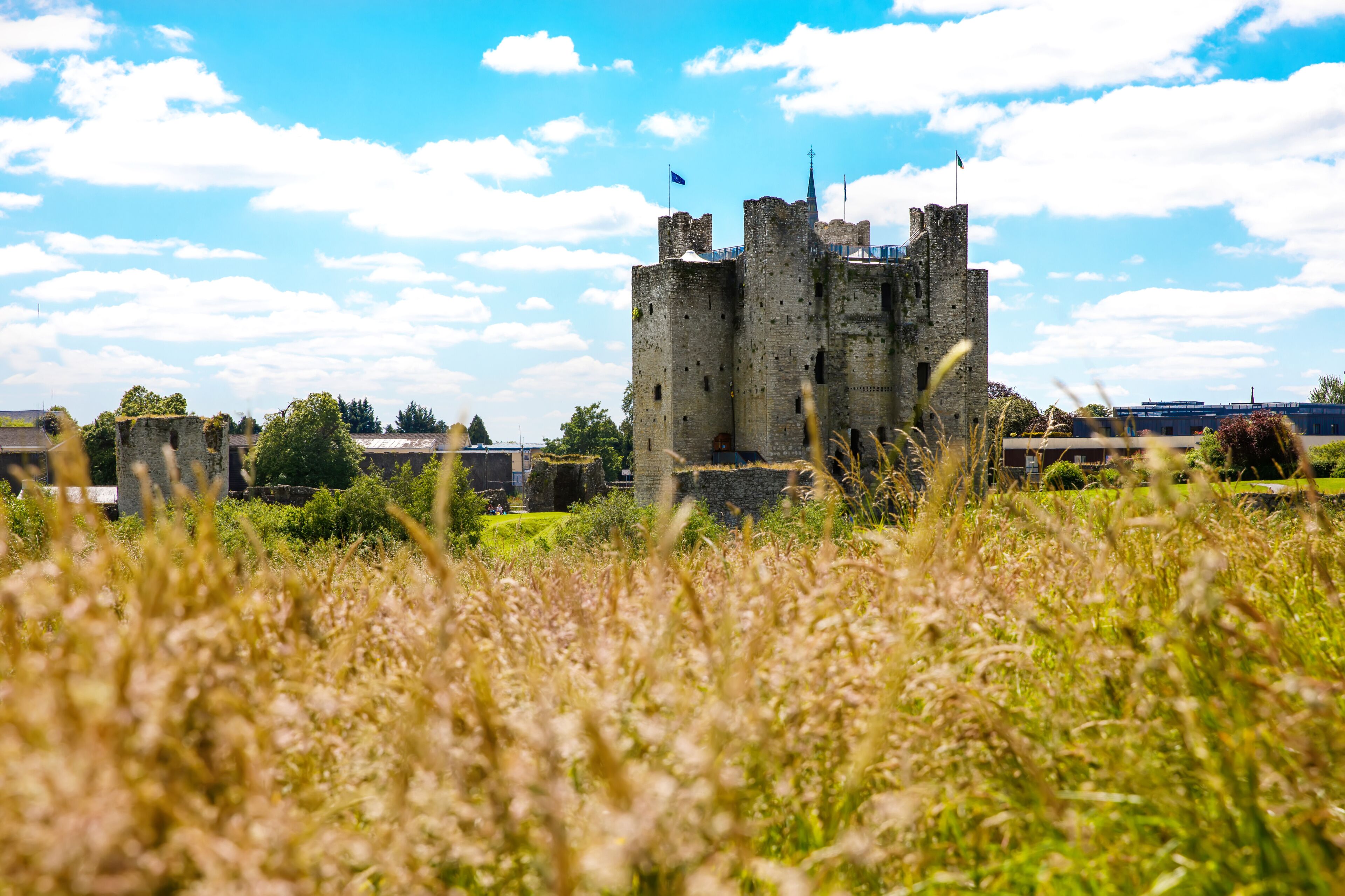 A panoramic view of Trim castle in County Meath on the River Boyne, Ireland. It is the largest Anglo-Norman Castle in Ireland