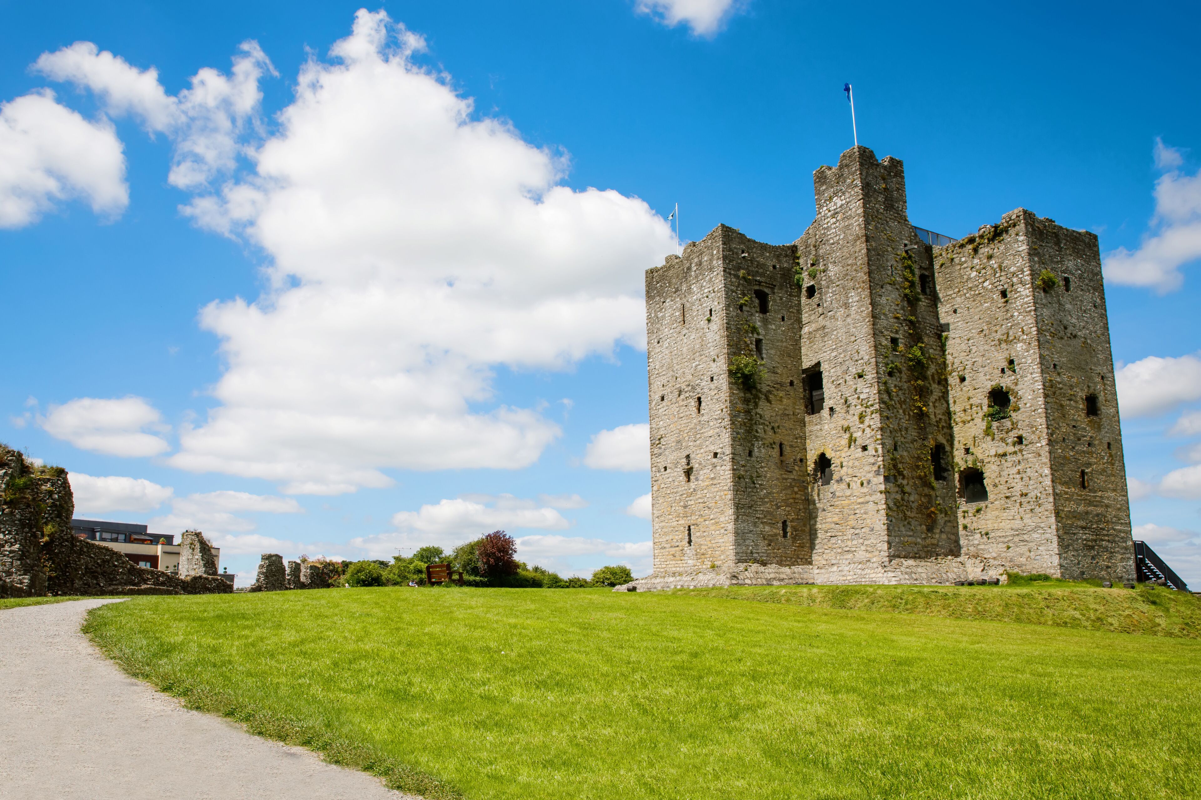 A panoramic view of Trim castle in County Meath on the River Boyne, Ireland. It is the largest Anglo-Norman Castle in Ireland