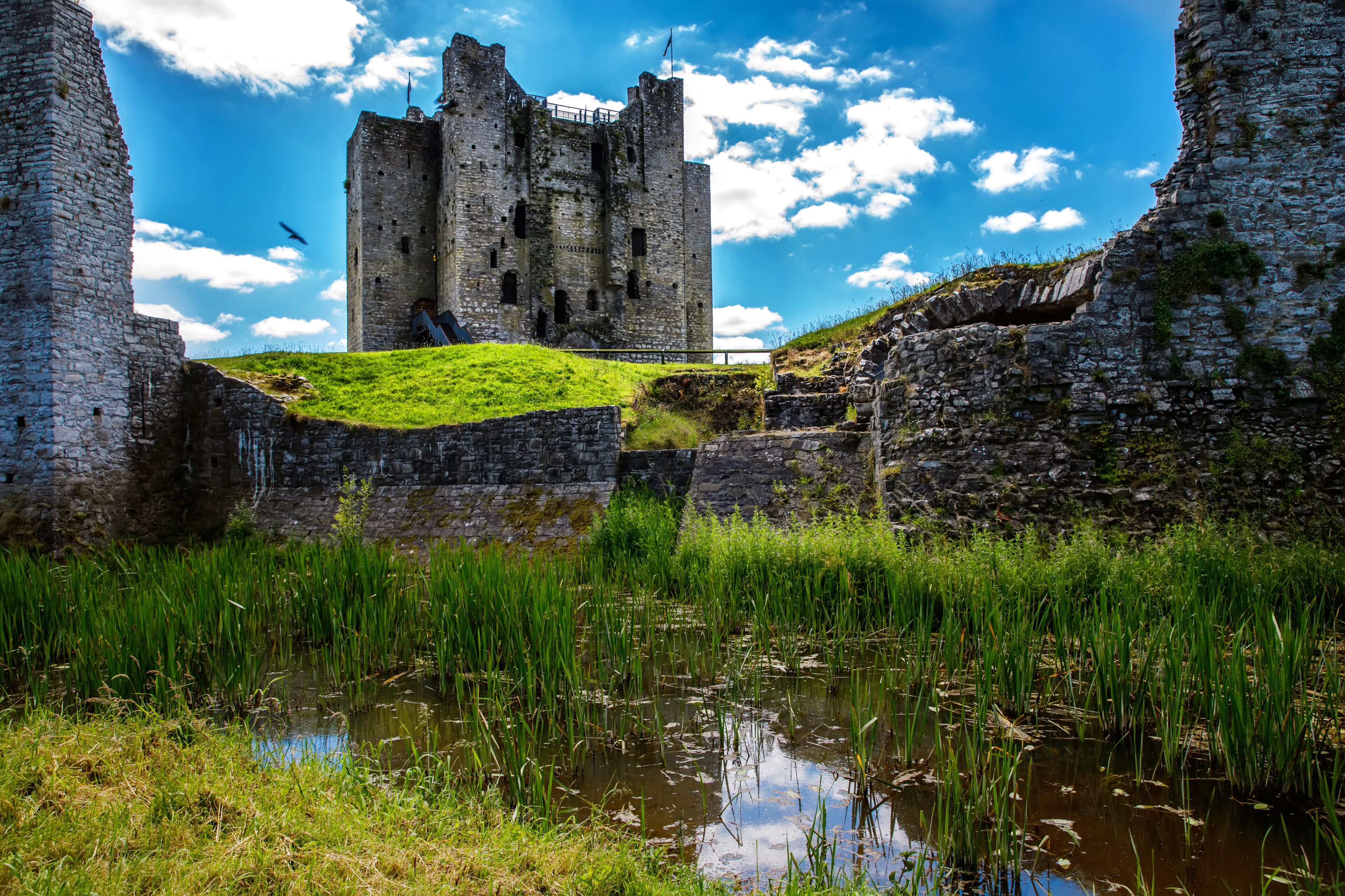 A panoramic view of Trim castle in County Meath on the River Boyne, Ireland. It is the largest Anglo-Norman Castle in Ireland