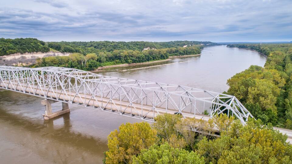 Missouri River bridge aerial view