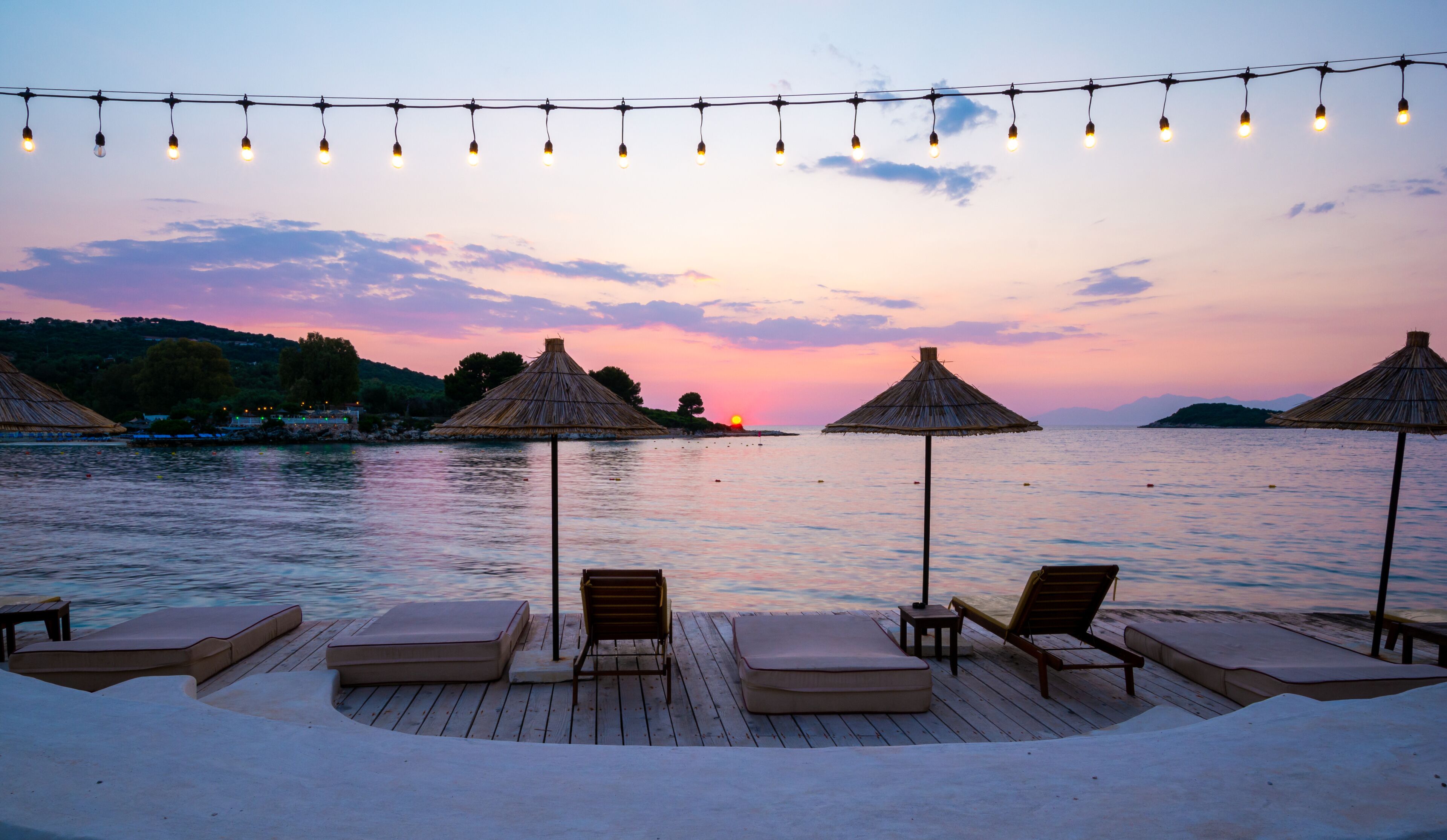 sunset in Ksamil on Albanian riviera, Albania