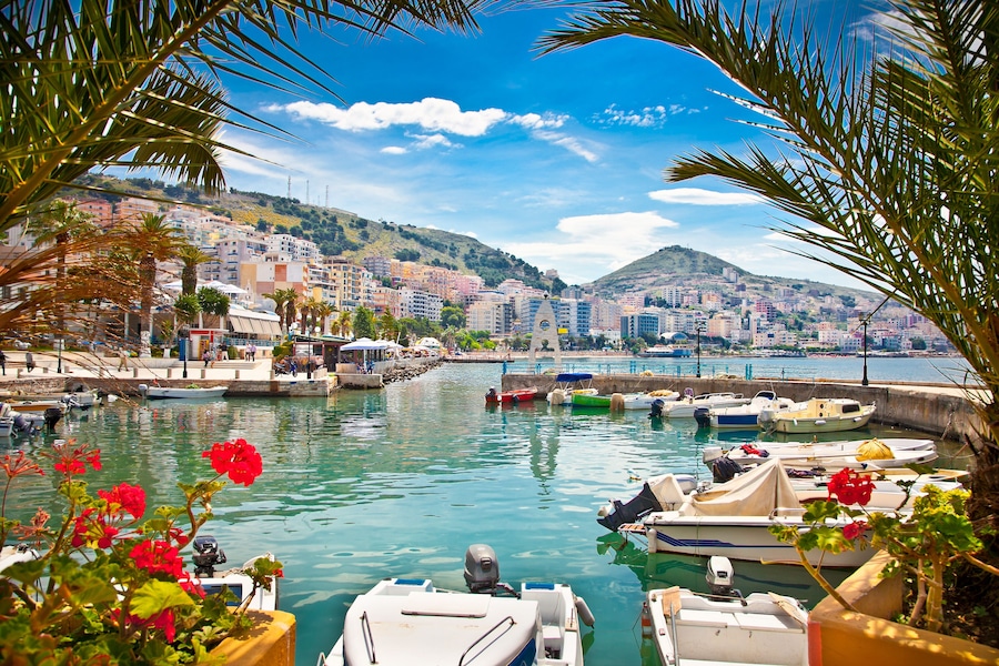 Saranda city port at ionian sea. Albania.