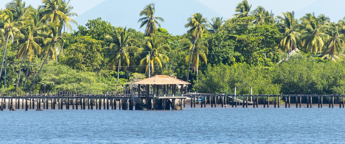 View to the San Vicente volcano from the Estero of Jaltepeque in San Luis La Herradura, La Paz, El Salvador