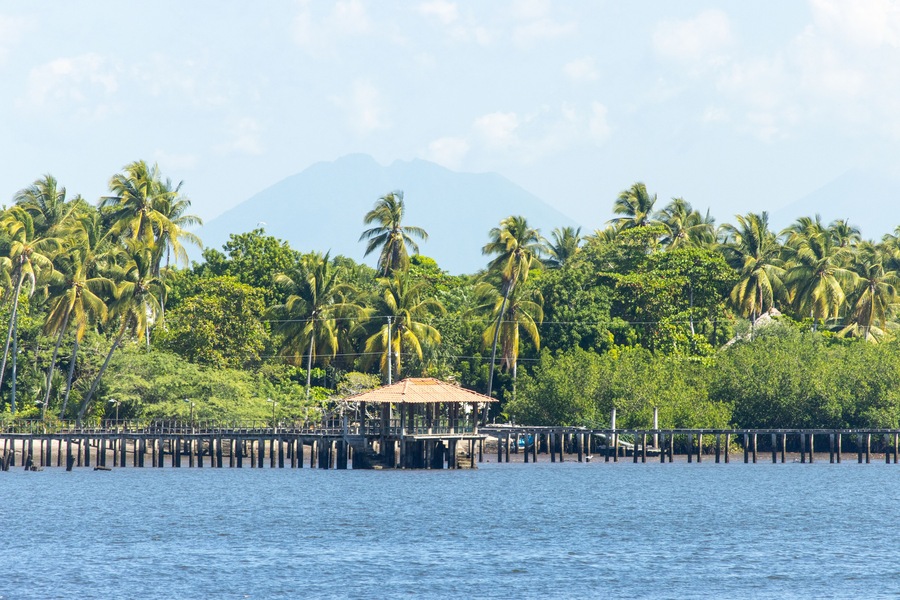 View to the San Vicente volcano from the Estero of Jaltepeque in San Luis La Herradura, La Paz, El Salvador