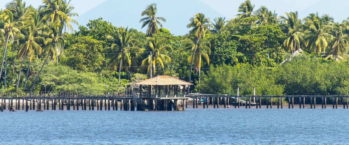 View to the San Vicente volcano from the Estero of Jaltepeque in San Luis La Herradura, La Paz, El Salvador