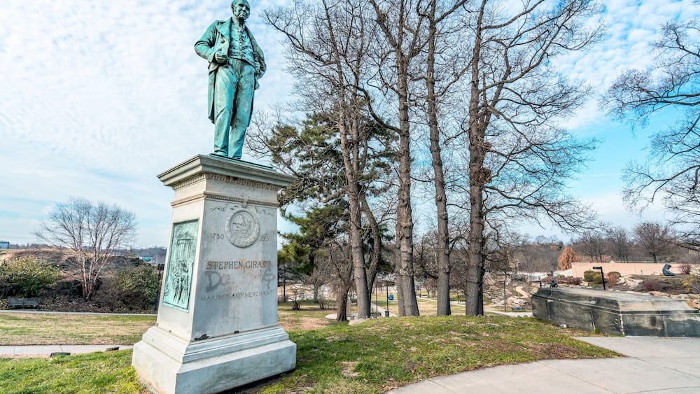 Philadelphia, Pennsylvania, USA - December, 2018 - Stephen Girard statue is outside of the Philadelphia Museum Art.