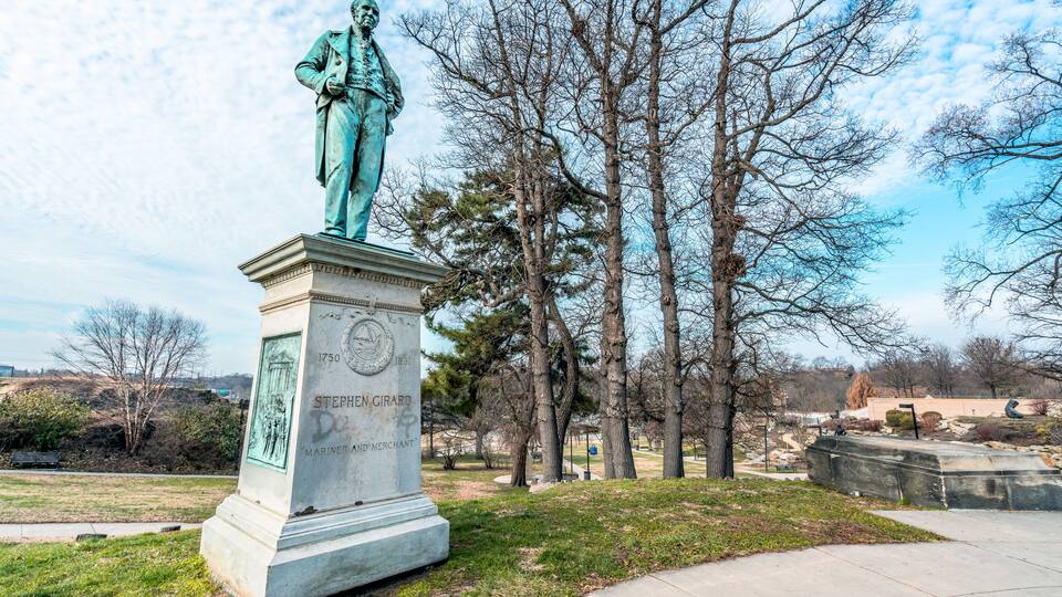 Philadelphia, Pennsylvania, USA - December, 2018 - Stephen Girard statue is outside of the Philadelphia Museum Art.