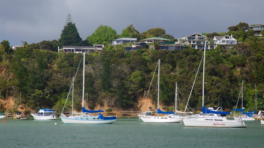 Okiato featuring a bay or harbour and a small town or village
