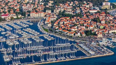 Aerial view of small town on Adriatic coast, Biograd na moru, Croatia