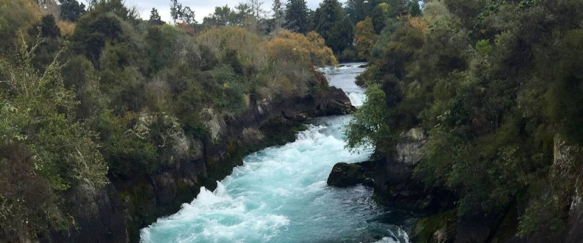 The water is so blue. This is the longest river in New Zealand. The falls had 200,000 liters of water off it every second.