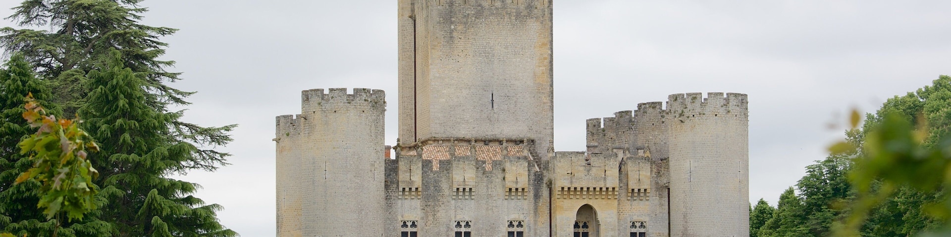 Região do vinho de Bordeaux mostrando cenas tranquilas e um pequeno castelo ou palácio