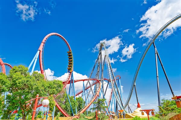 Roller Coaster in funny amusement park.