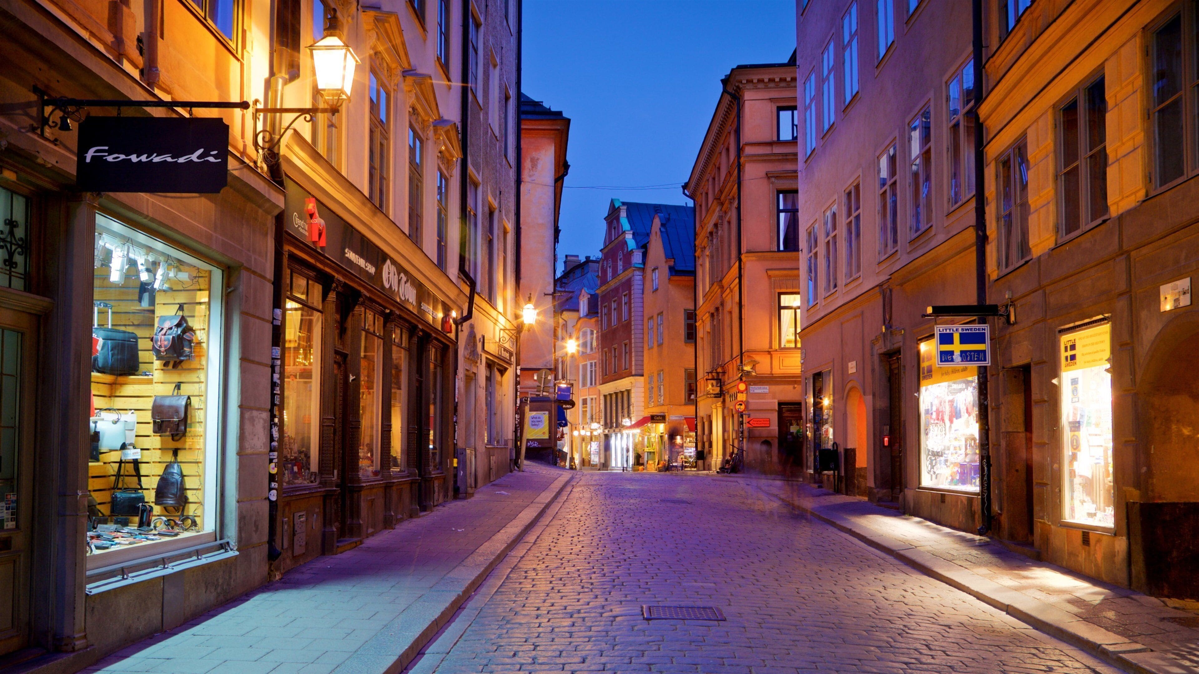 Gamla Stan which includes a city and night scenes