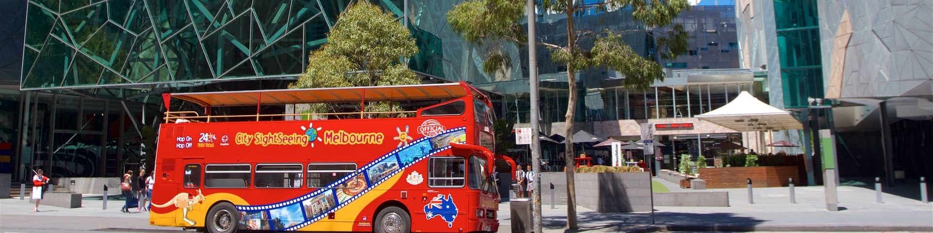 Federation Square which includes modern architecture, a city and street scenes