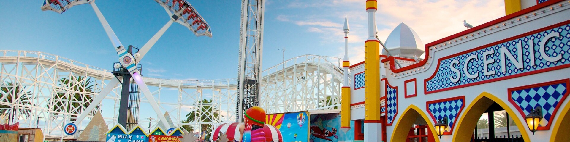 Luna Park showing rides as well as a family