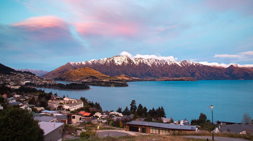 Fernhill which includes mountains, a small town or village and a lake or waterhole