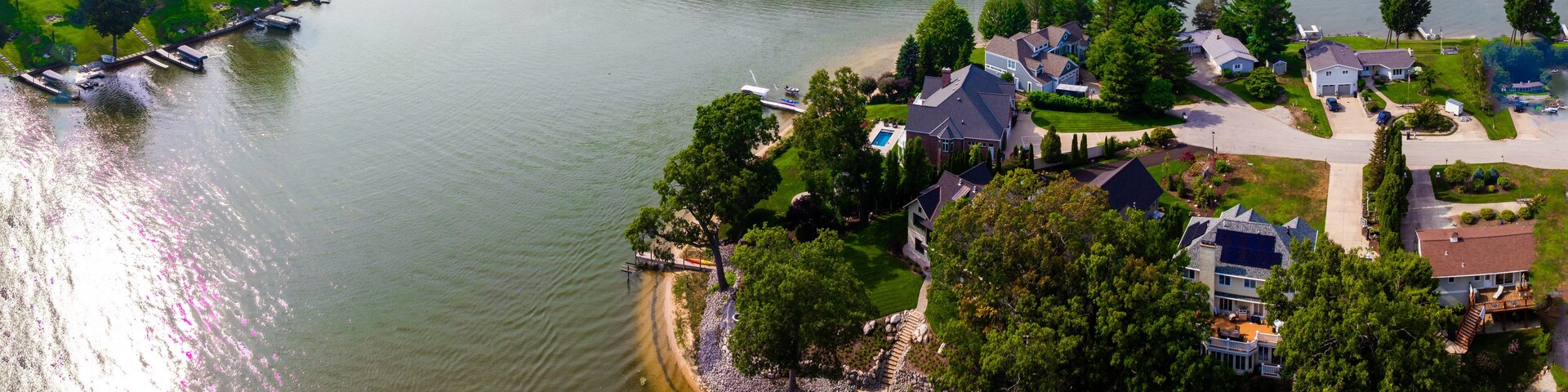 Norton Shores muskegon, Michigan Mona Lake Aerial View – July 2025 Lakeside Scene”