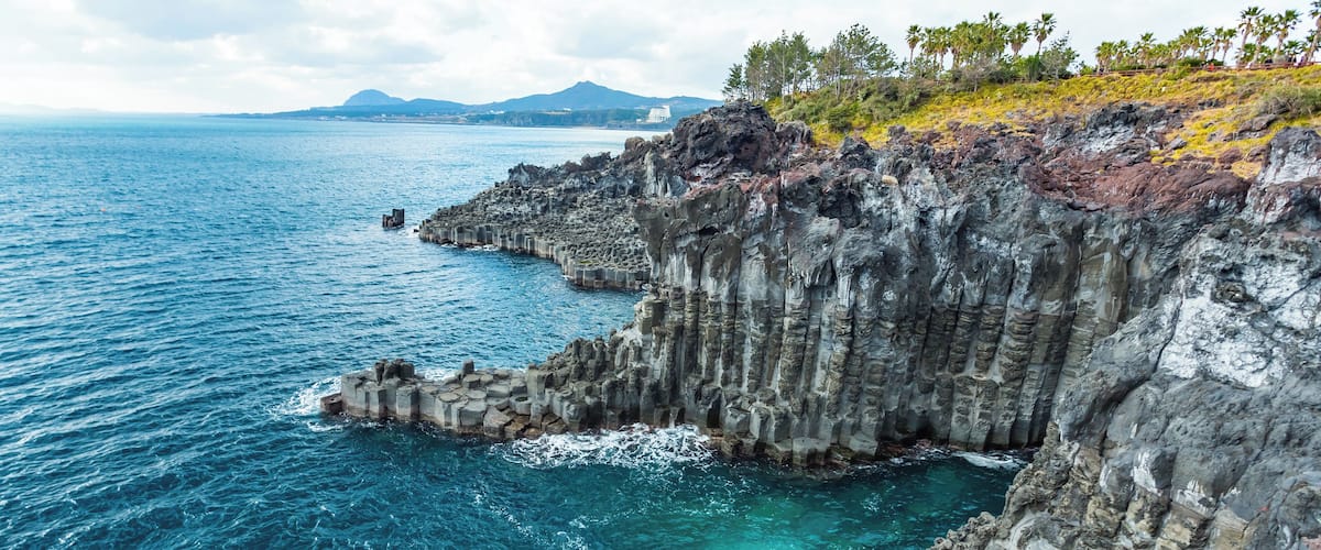 Jungmun Daepo Coast Jusangjeolli Cliff in Jeju island, South Korea.