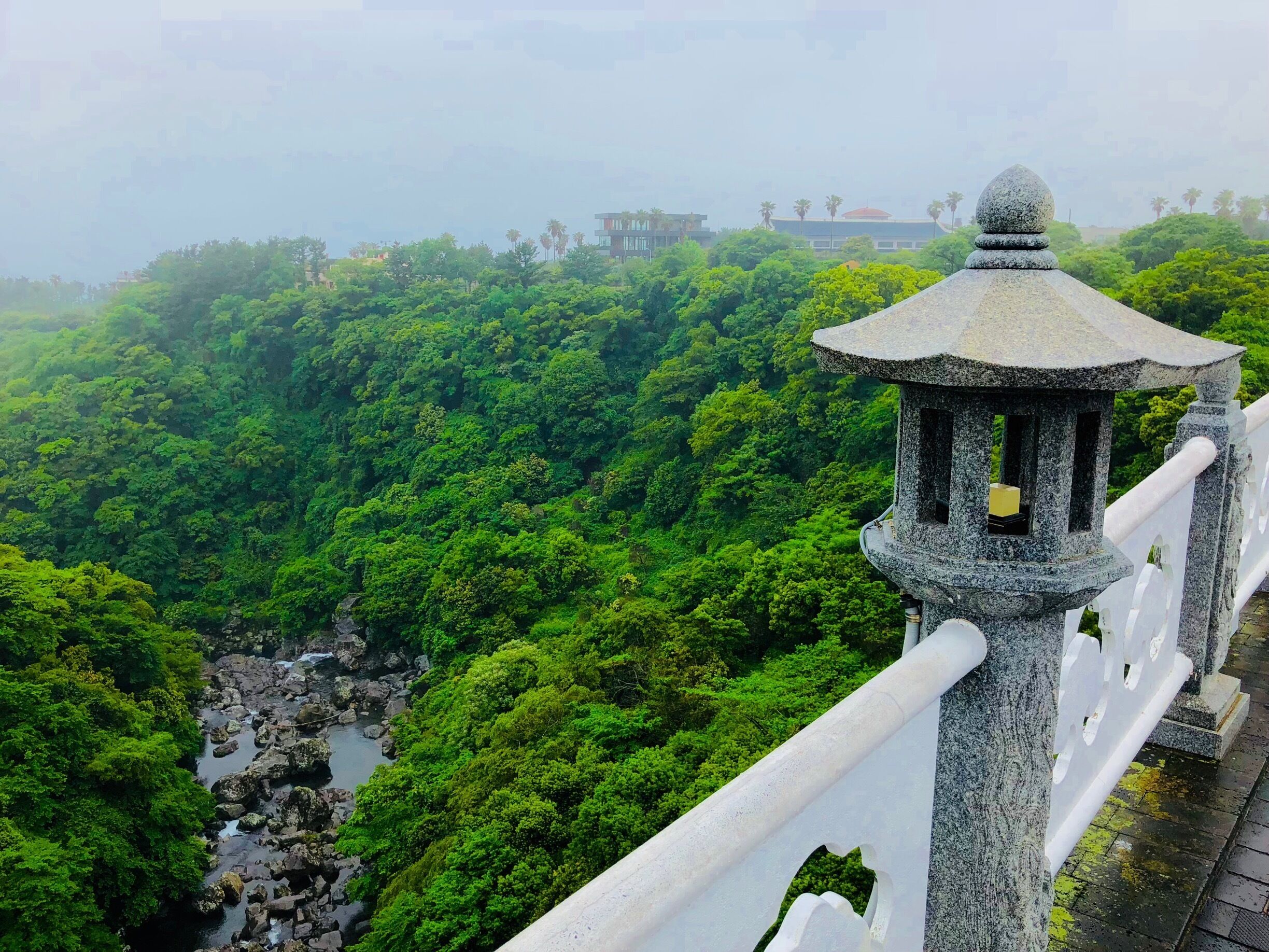 Foggy view on East China Sea from Cheonjeyeon bridge
