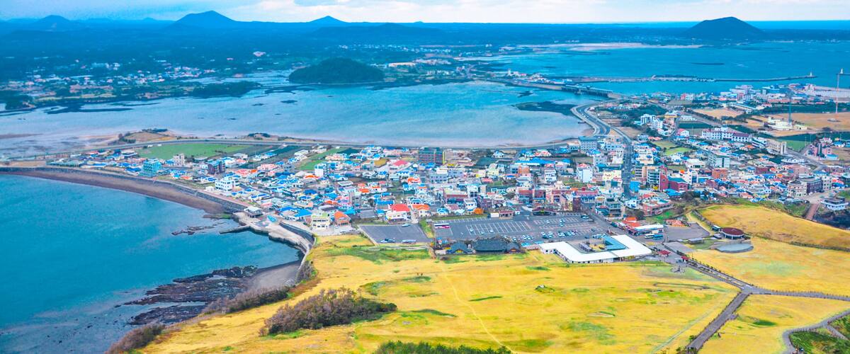 Jeju city, South Korea. view from Sunrise Peak. Jeju island is one of the UNESCO nature tourism site in Korea.