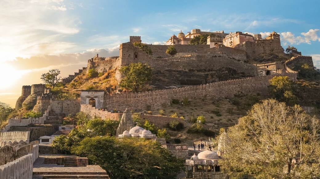 Historic Kumbhalgarh Fort at sunset built in the 15th century at Udaipur Rajasthan, India