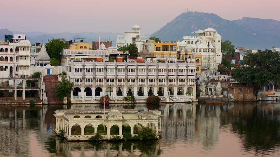 Udaipur featuring a city and a lake or waterhole