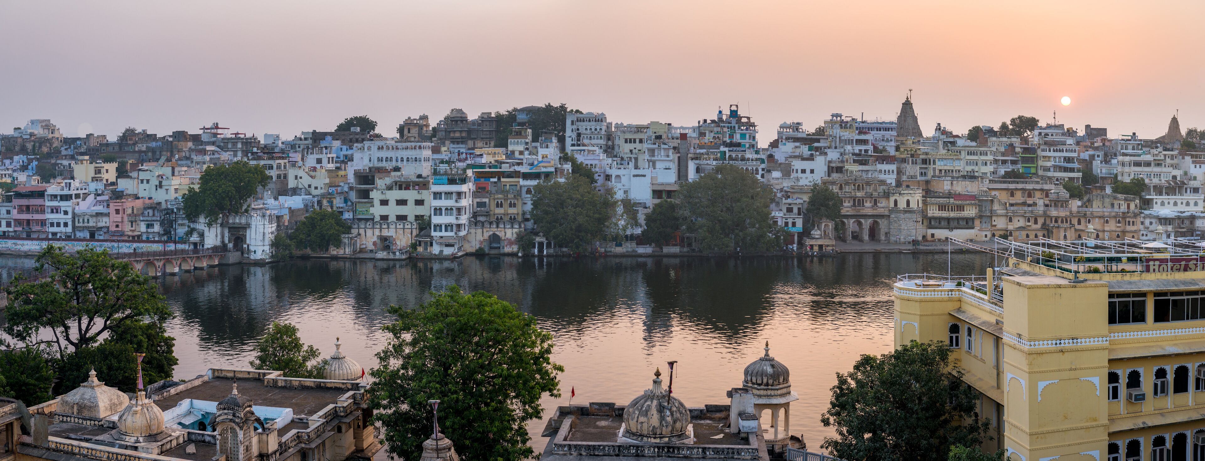 Sunrise over the roofs of Udaipur, Rajasthan