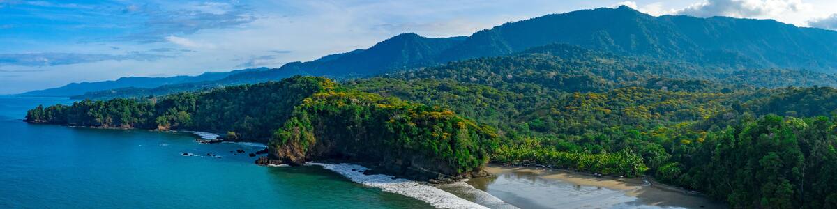 Aerial drone view of a tropical paradise beach. Playa Ventanas in Costa Rica