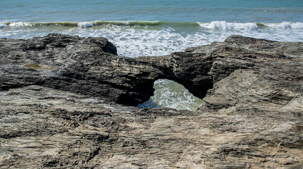 Vendée, France; March 28, 2021: Photo of the Trou du Diable seen from above, a sea cave on the Corniche de Rié, in the town of Saint-Hilaire-de-Riez.