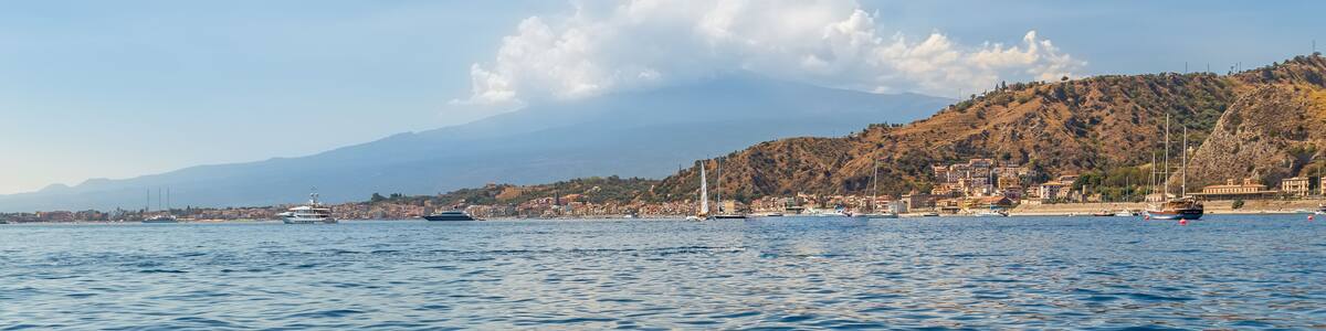 Taormina in Italy. Web banner with copy space