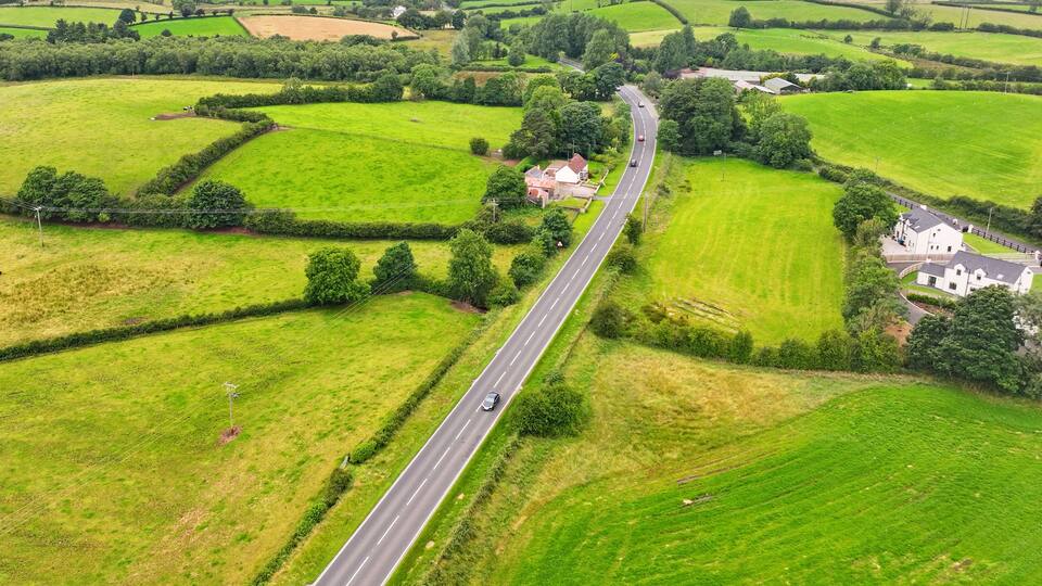 Aerial View of the A5 Curr Road from Omagh to Ballygawley County Tyrone Northern Ireland