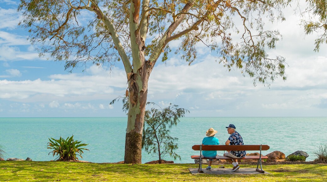 Hervey Bay showing general coastal views and a park as well as a couple