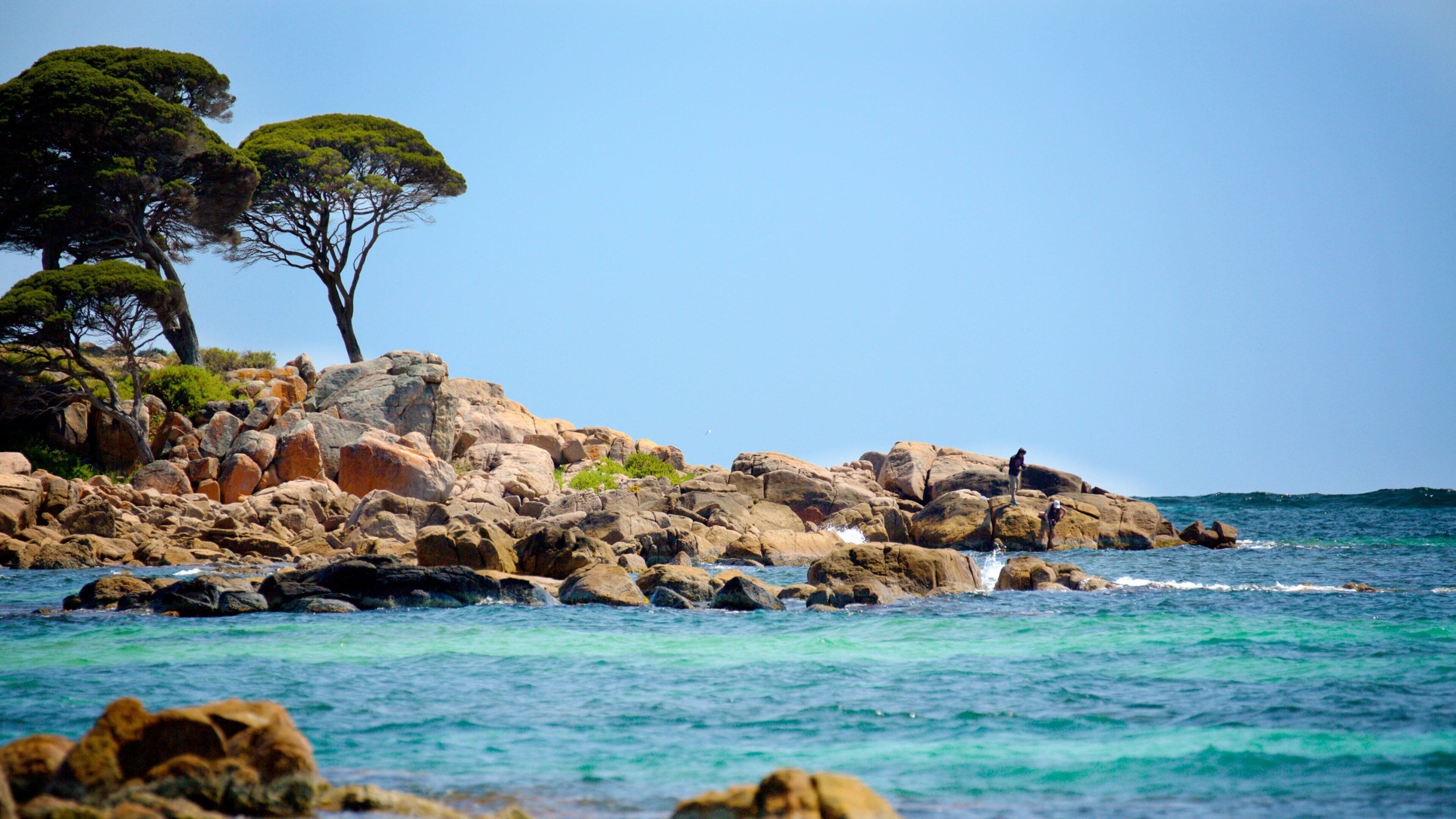 Bunker Bay showing rocky coastline and a bay or harbour