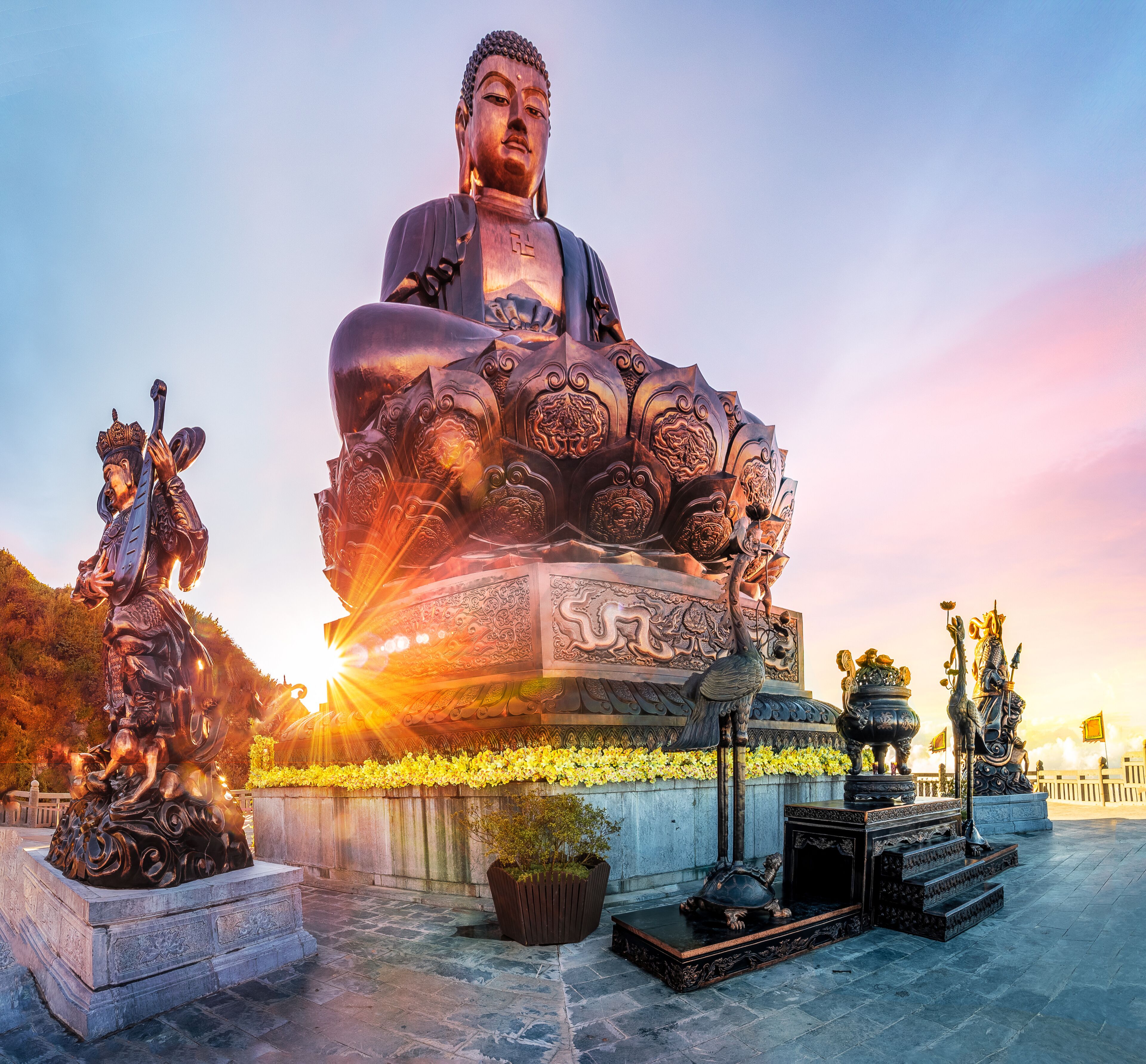 Giant Buddha statue on the top of mount Fansipan, Sapa region,  Lao Cai, Vietnam