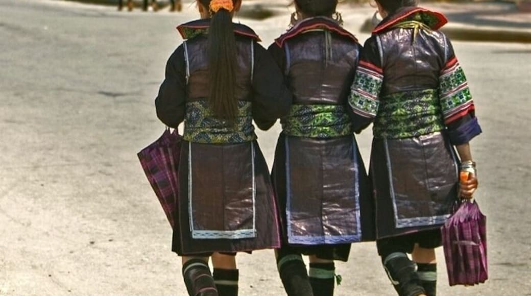 Traditionally clad Black H'mong girls out for a stroll around Sa Pa Lake.