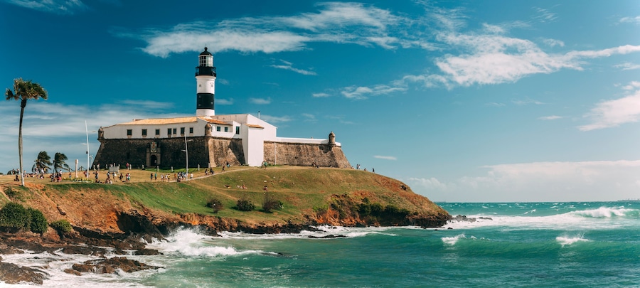 Barra Lighthouse (Farol da Barra) in Salvador, Bahia, Brazil .